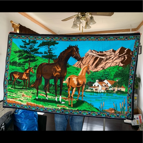 Vintage Velvet Horse Tapestry Wall Hanging